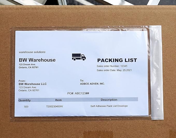 (300 Pcs) Premium 6''x10'' Packing List Envelope, Tailored Size for Letter-size Paper Folded in Half, Adhesive Shipping Label Pouches/Sleeves