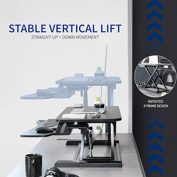 VIVO 42 inch Desk Converter, K Series, Height Adjustable Sit to Stand Riser, Dual Monitor and Laptop Workstation with Wide Keyboard Tray, Black Carbon Fiber Top, Black Frame, DESK-V042KR