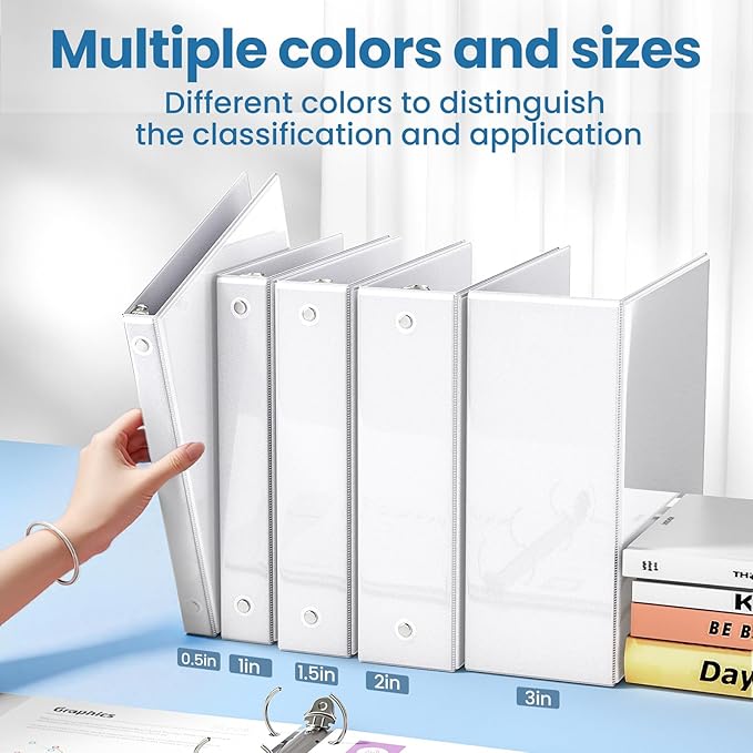 SUNEE 3 Ring Binder 2 Inch 1 Pack, Clear View Binder Three Ring PVC-Free (Fit 8.5x11 Inches) for School or Office Supplies, White