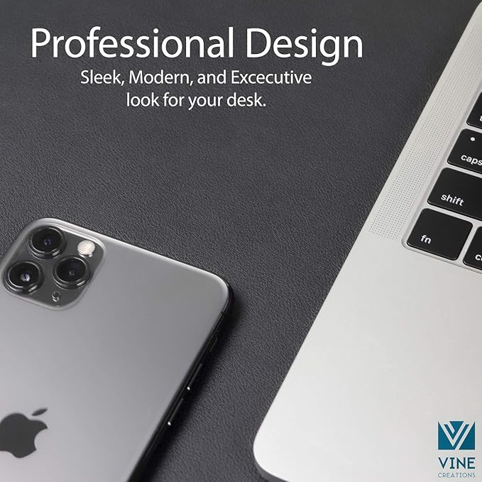 Vine Creations Leather Desk Mat 24" x 17", Desk Protector, PU Leather Desk Pad, Small Desk Pad Mat, Desk Blotter, Desk Pads on Top of Desks, Small Desk Mat for Home or Office (Black)