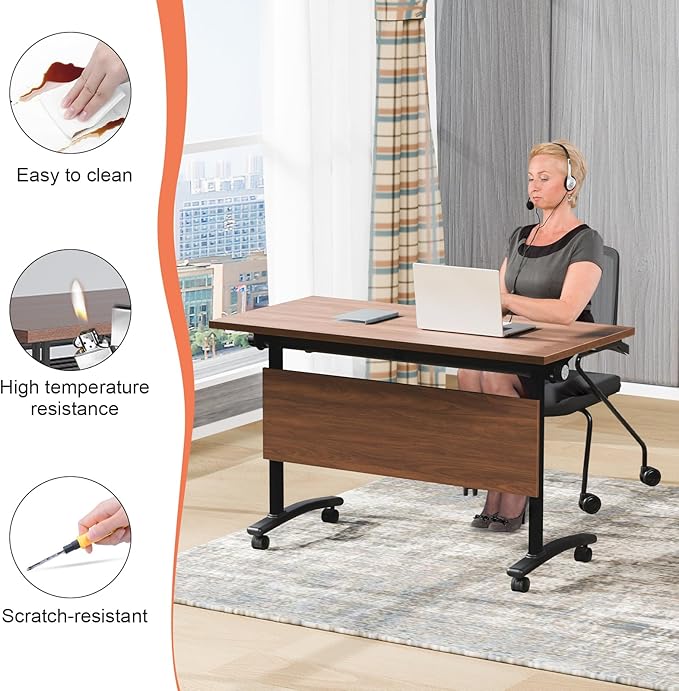 Conference Table,55.1''Folding Conference Room Table for 4-12 People,Mobile Flip Top MeetingTraining Table with Different Coulor and Styles for Offices, Classrooms,Meeting Room (2, 61''D)