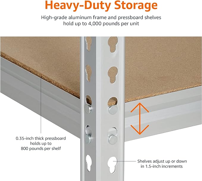 Amazon Basics 5 tier, Medium Duty Storage Shelving Double Post Press Board Shelf, Aluminum, 48 x 18 x 72
