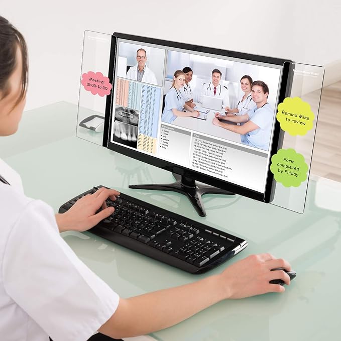Zonon 4 Pieces Computer Monitor Notes Screen Monitor Memo Board Sticky Note Holder Message Board Computer Side Panel for Office Home Desktop Left and Right
