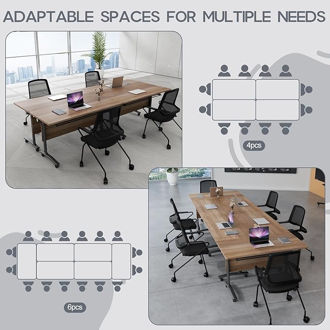 Folding Conference Table 4ft 5ft, Foldable Office Meeting Desk for 6 People, Multiple Sizes Colors Mobile Conference Room Table for Training Room School Business Furniture (6, White Walnut, 47in)