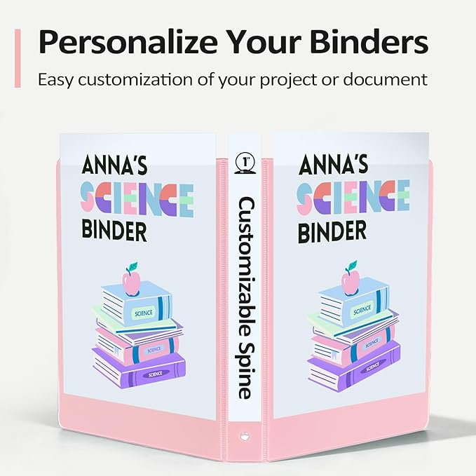 BinderX Extra Durable 3 Ring Binder, Round Rings 1 Inch Binder, Fits 175 Sheets of 8.5x11 Paper, Customizable View Cover with Inside Pockets, Cute 1" Binders, 1 Inch Binders 3 Ring, Lavender Purple