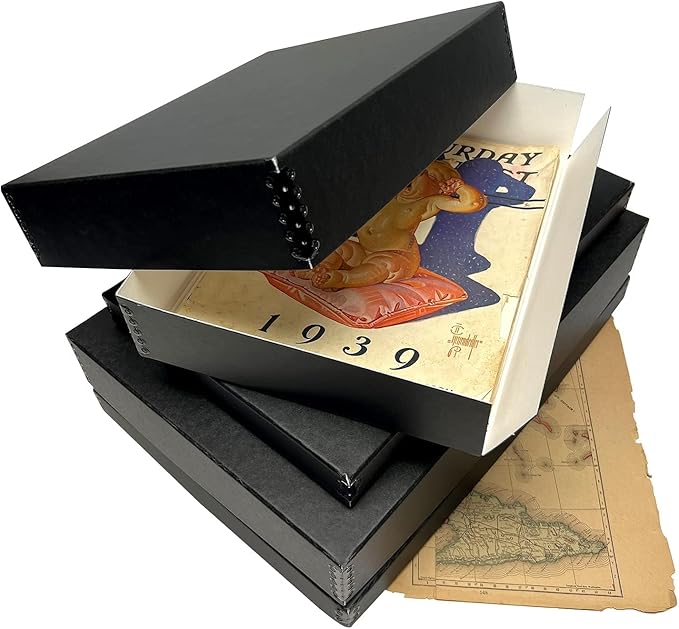 Lineco Museum Archival Storage Box, 16.75x20.75x3 in. Drop Front Design. Acid-Free with Metal Edge. Organize Photos, Pictures, Prints, Documents, Crafts, DIY. Black, 1 Pack