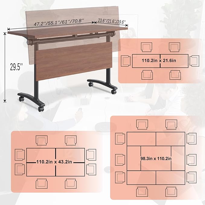 Conference Table,55.1''Folding Conference Room Table for 4-12 People,Mobile Flip Top MeetingTraining Table with Different Coulor and Styles for Offices, Classrooms,Meeting Room (4, 61''D)