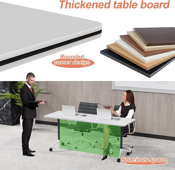 Conference Table Flip Top Mobile Conference Room Tables,Folding Conference Table with Wheels,Large Meeting Training Seminar Table Saving Space for Office Classroom(8A,55.1'')