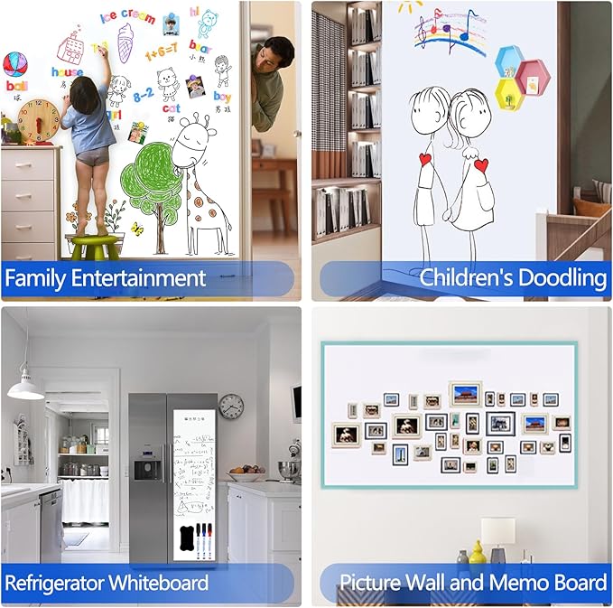 Magnetic Dry Erase Whiteboard Paper with Adhesive, 70" x 35" White Board Film for Wall, Easy to Write and Clean Dry Erase Board for Office, Classroom, Home, Include Marker, Magnetic Eraser and Magnets