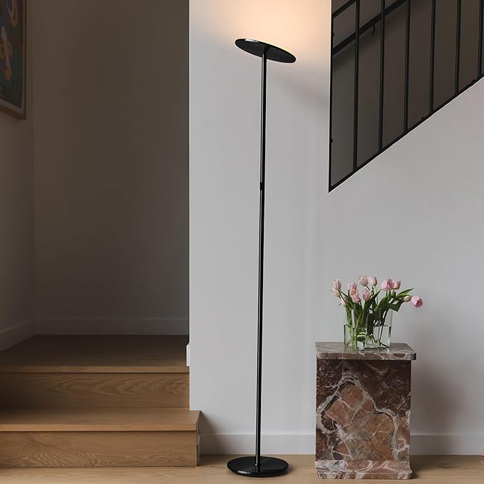 Brightech Sky LED Floor lamp, Torchiere Super Bright Floor Lamp for Living Room Decor & Office - Dimmable, Tall Standing Lamp with Warm Light for Bedroom & Reading - Bronze