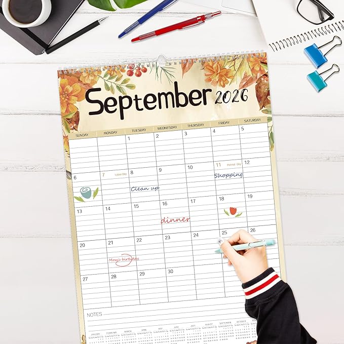 GuassLee Large Wall Calendar 2026-2027,24-Month Vertical Wall Calendar Runs from Jan. 2026 to Dec. 2027, 22"x15" Hanging Monthly Planner with Thick Paper Watercolor Design for Easy Organizing