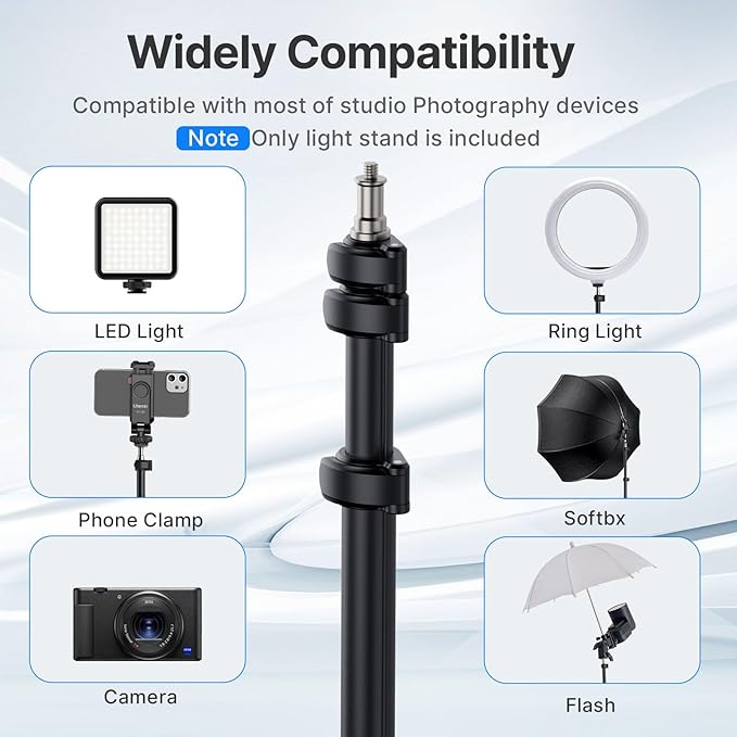 Ulanzi TT43 Extendable Photography Light Stand, Adjustable 6.23ft Aluminum Tripod, Reversible Portable Studio Lighting Tripod for Continute Output Lighting/Strobe Light/Webcams/Cameras/Softbox