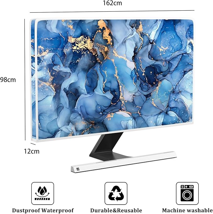 Baocicco Navy Blue Gold Marble Waterproof TV Dust Cover 70 Inch Creative Texture Grain Television Screen Cover Abstract TV Display Protectors Protective LED LCD OLED TVs Dust-Proof