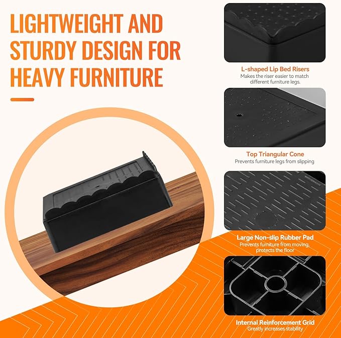 shouwuhho Furniture Risers, 32 Pack Bed Risers with Non-Slip Grip and Heavy Duty Support, 1 Inch 2 Inch 3 Inch 4 Inch Height Lift for Couch, Sofa, Table, Desk, Chair, Refrigerator - Black, 1 Inch