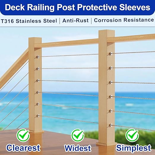 Steel DN Mate 100 Pack Stainless Steel Protector Sleeves for 1/8" Wire Rope, Cable Railing Hardware for Deck/Cable Railing System, T316 Marine Grade, Cable Sleeves Come with a Drill Bit DE100