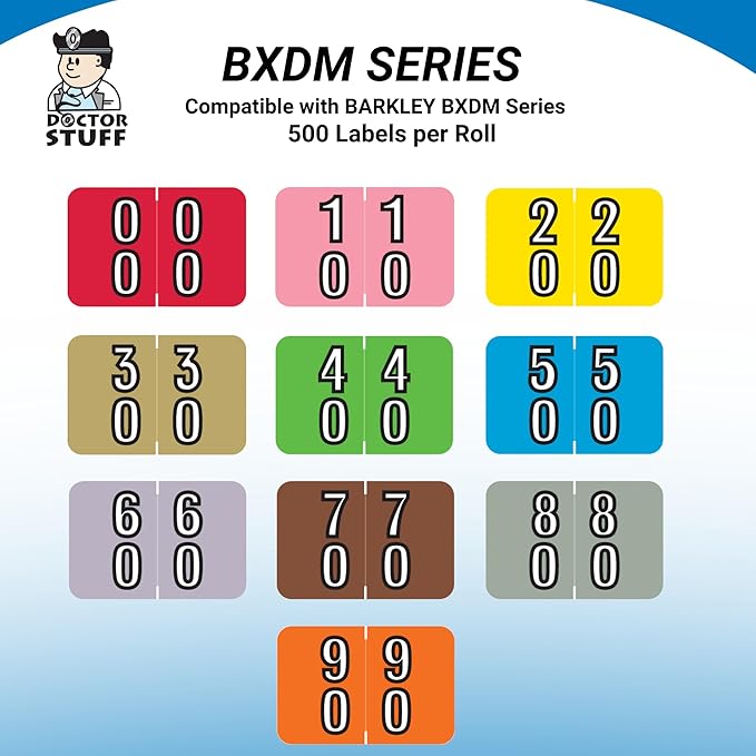 Doctor Stuff - File Folder Labels, Terminal Digit Filing, Consecutive Double Digit Numbers 80-89, Barkley FDDBM Match - BXDM Series Chart Stickers, Gray, 1" x 1-1/2", 500/Roll