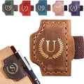 Personalized Bygone Mark Bookmark with Pen Holder, Leather Magnetic Bookmark 26 Letters,Gifts for Book Lovers, Readers, Leather Book Marks for Men Women (Brown, U)