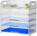 Marbrasse Paper Organizer Letter Tray, 5 Tier Mesh File Organizer with Handle, Paper Sorter Desk Organizer for Home Office Supplies - White