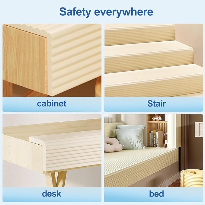 Edge Protector,Baby Proofing Baby Edge Protector Strip Safety,Soft Rubber Foam Padding,Edge Corner Guards Protector Corner Edge Bumpers for Furniture (Black, 16.4Ft x 3.93" W x 0.4" Th)