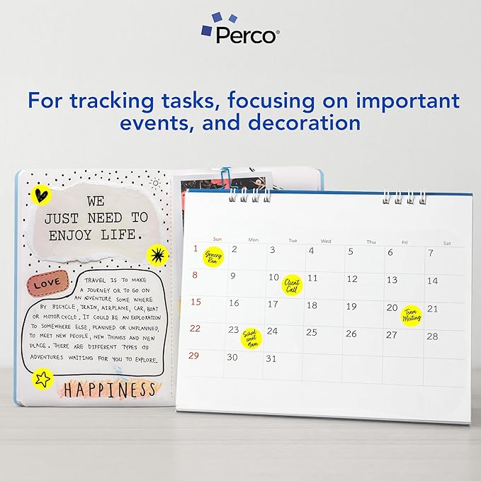 Perco Fluorescent Yellow 1-Inch Round Circle Dot Sticker Labels with Easy Peel Perforation - 1,000 Labels per Roll - Strong Adhesion, Vibrant Colors for Organizing, Crafting & More - Made in USA