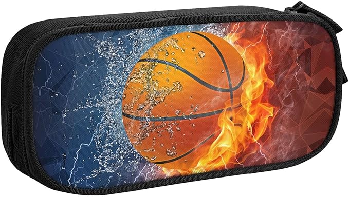 Basketball Pencil Case for Sports Boys Girls, High Capacity Cool Black Pencil Pouch with Zippers, Sport Pencil Box Stationery Organizer Multifunction Bag for Business Office