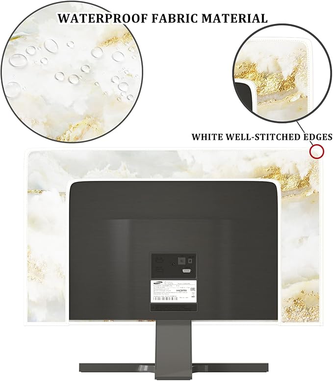 Baocicco White Gold Waterproof TV Display Screen Cover with Abstract Texture Marble Design 65 Inch Television Covers Sleeve Compatible with LCD LED PC Desktop and Home Hanging TV
