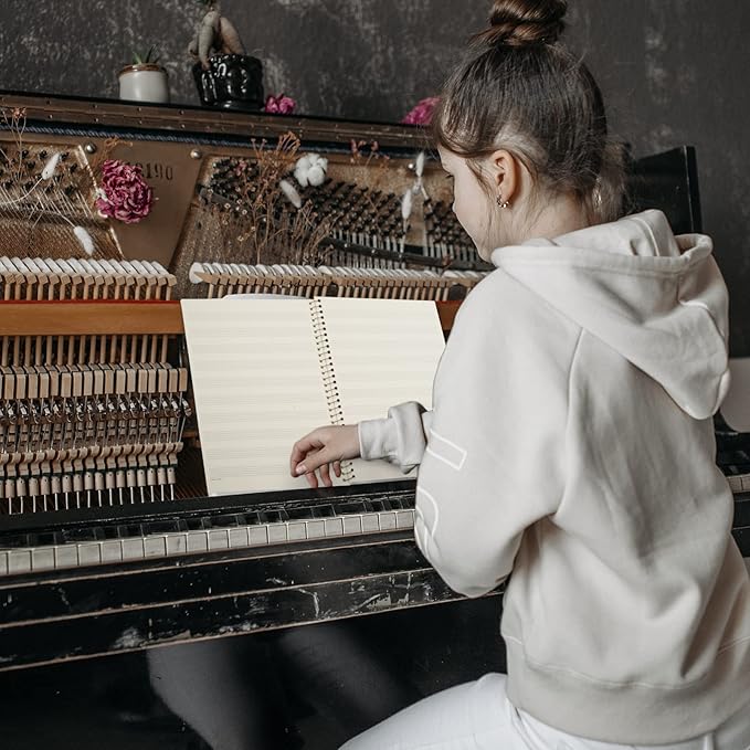 Music Notebook, Blank Sheet Note book, Cardboark Spiral NoteBook Manuscript Paper, Composition Staff Paper for Kids, Musician, Students, Piano-Keyboard-Music-Notebook 100 Pages 26x19cm