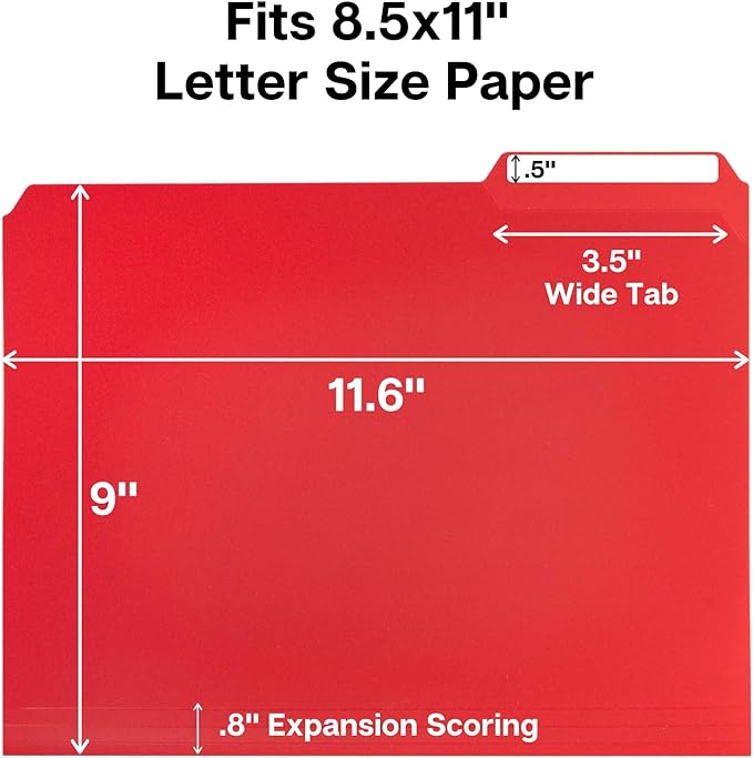 Dunwell Plastic Colored File Folders (24 Pack), Colorful 1/3 Tab Filing Folders for Letter Size Documents, Manila Sleeves 8.5 x 11, Acid-Free Poly for Long Term Storage, Includes Labels