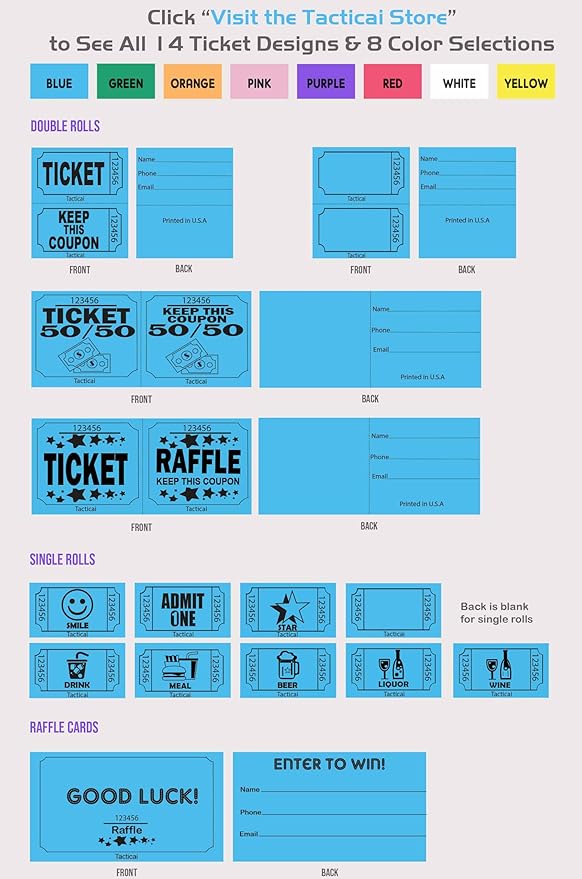 Tacticai 1000 Raffle Tickets, Drink, Orange (1 of 8 Colors), Single Roll for Events, Entry, Class Reward, Fundraiser & Prizes