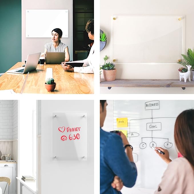 Acrylic Dry Erase Board for Wall with Stylish Border - Shipped Next Day, Made in USA, Non-Magnetic Whiteboard, Wall Mounted Board, Easy to Clean (White - 30x36)