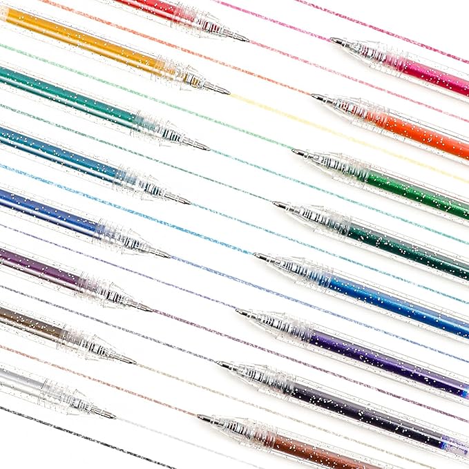 Grabie Capped Glitter Gel Pens 18 Colors, Metallic Vibrant Sparkle Gel Pens for Coloring, Color Pens for Adults,Colored Gel Pens for Adult Coloring Books and Drawing