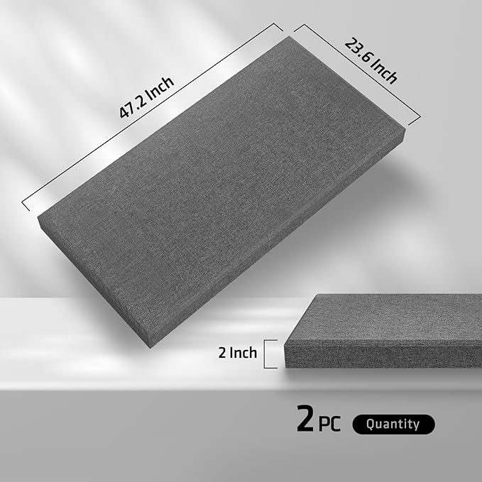 2” Thick Acoustic Panels with Hanging Hardware, 2 PCS 47.2” x 23.6” Fiberglass Sound Absorbing Panels for Home Theater Church Office Wall,Heather Grey