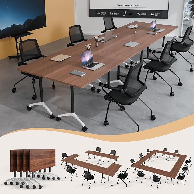 Folding Conference Table 4ft 5ft, Foldable Office Meeting Desk for 6 People, Multiple Sizes Colors Mobile Conference Room Table for Training Room School Business Furniture (6, Walnut, 47in)