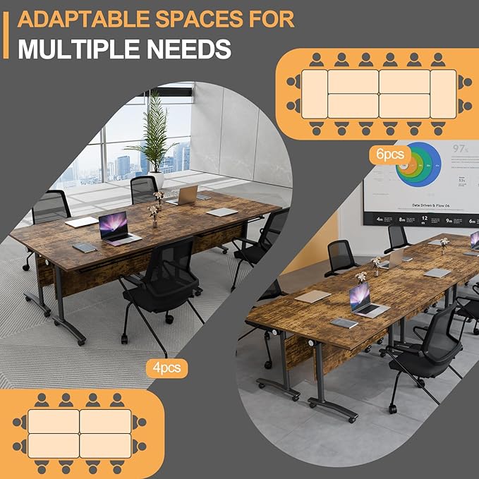 Folding Conference Table 4ft 5ft, Foldable Office Meeting Desk for 6 People, Multiple Sizes Colors Mobile Conference Room Table for Training Room School Business Furniture (6, Brown, 71in)