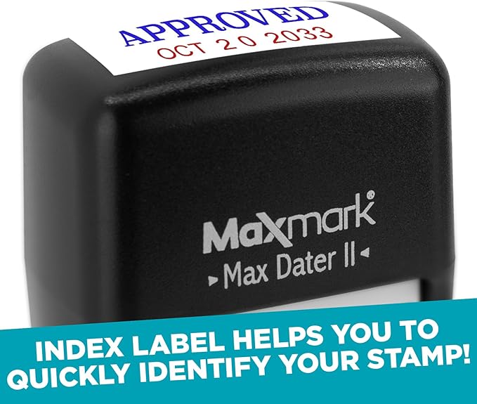 MaxMark Self-Inking Rubber Date Office Stamp with Revised Phrase & Date - Black Ink (Max Dater)