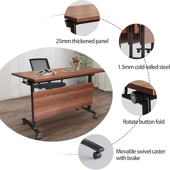 Conference Table Foldable Meeting Tables,Flip Top Mobile Training Table The folding conference table With Silent Wheels Is Convenient And Fast,Modern Mobile Meeting Tables (2pack 180*60*75)