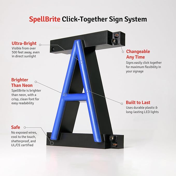 SpellBrite EXIT Sign | Directional Sign with Neon Look, Blue LED Light Source | 14.1" x 6.3"