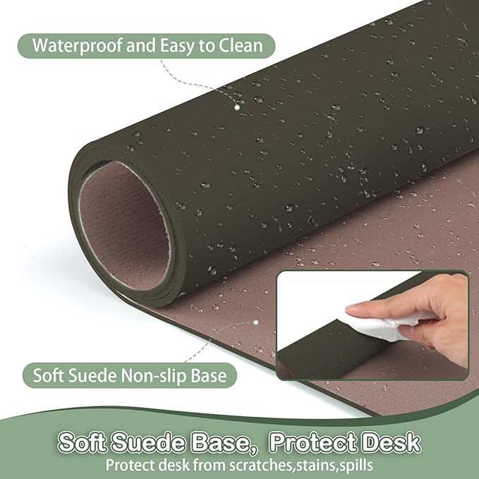 Boutilon Leather Desk Pad Protector,Non-Slip Mouse Pad,Laptop Desk Pad,Office Mouse Mat,Waterproof Leather Desk Blotter,Desk Writing Pad for Office and Home (S-Coffee,24"x 14")