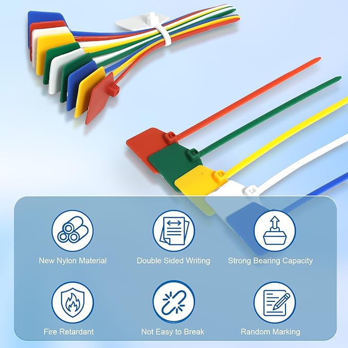 4 in Marker Nylon Cable Ties, Plastic Water Proof Tags, Self-Locking Written-on Cable Marker, Security Seals Label for Cabling, Wire Marking Label, Shipping Hanging Tags - Yellow/ 100pcs