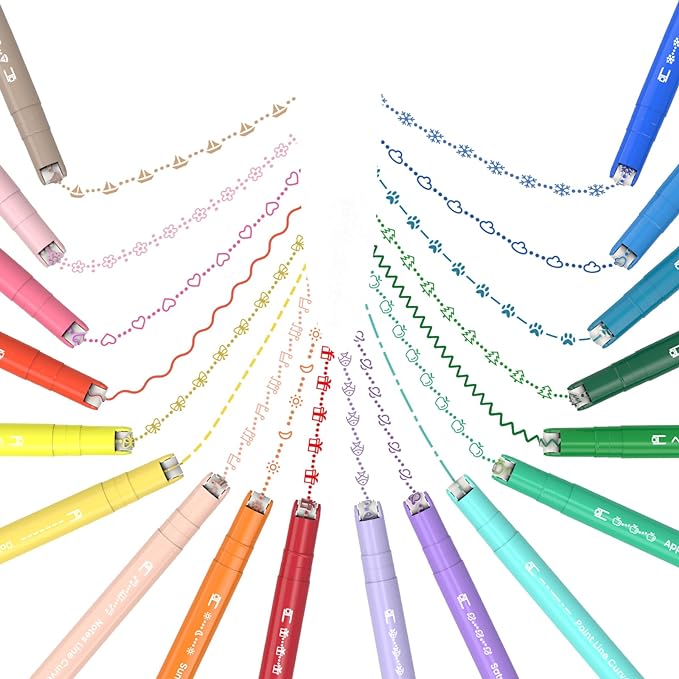 AECHY 18PCS Curve Highlighter Pen Set, Dual Tip Marker Pens with 18 Different Curve Shapes & 18 Colors Mark Lines, Aesthetic Curve Marker Highlighter for Journal Planner School Supplies