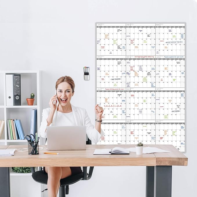 Large Dry Erase Wall Calendar - 52x36 Inches - Blank Undated Yearly Calendar - Whiteboard Premium Laminated Planner - Reusable Laminated Office Jumbo 12-Month Calendar (Vertical)