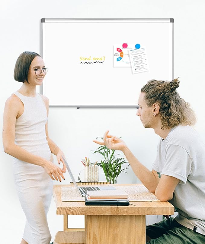 AMUSIGHT 4 Pack Double-Sided Magnetic Whiteboard, 24" x 18" Dry Erase Board, Aluminum Frame White Board for Wall, Hanging Mounting White Board Dry Erase Marker Board for Office, School, Home