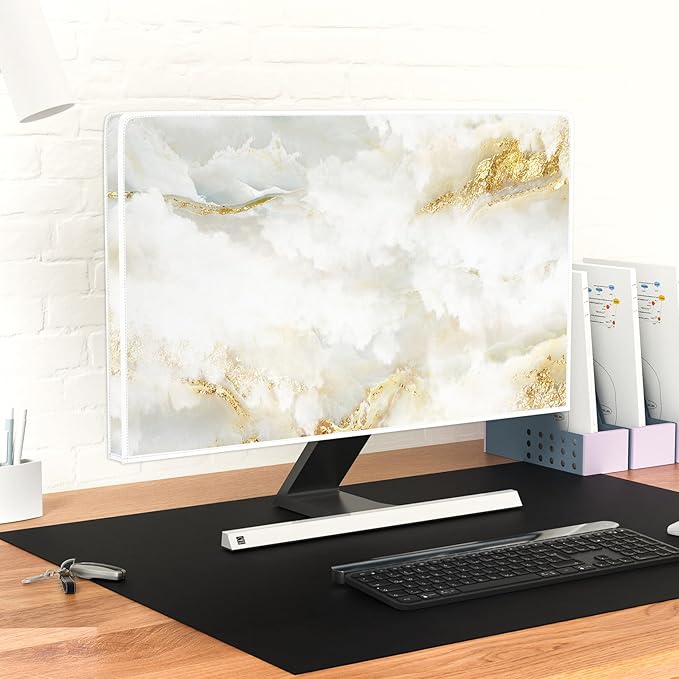 Baocicco White Gold TV Display Screen Cover with Abstract Texture Marble Design 32 Inch Panel Case Television Covers Sleeve Compatible with PC Desktop and TV LCD/LED/HD Screen Cover