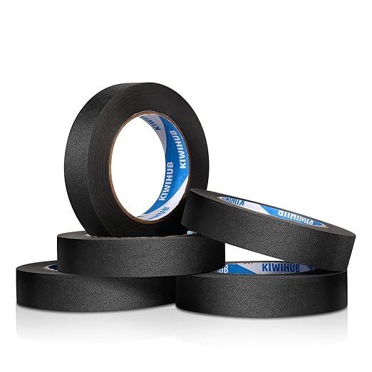 KIWIHUB Black Painters Tape,1" x 60 Yards x 5 Rolls (300 Yards Total) - Medium Adhesive Masking Tape for Painting,Labeling,DIY Crafting,Decoration and School Projects
