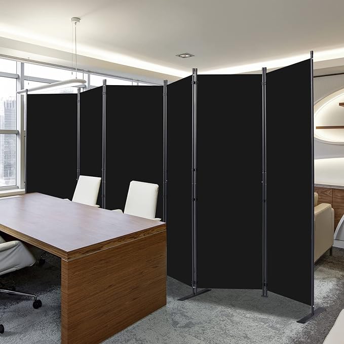CHOSENM Room Divider, 6 Panel Folding Privacy Screens with Wider Support Feet, 6 Ft Portable Room Partition for Room Separator, 132" W X 71" H, Black