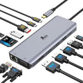 Laptop Docking Station 4 Monitors, Dual HDMI+8K DP+VGA, 10Gbps, 100W PD, 6 USB C/A Ports, Ethernet, SD/TF, LIONWEI 13 in 1 USB C Hub for MacBook/Dell/HP/Surface