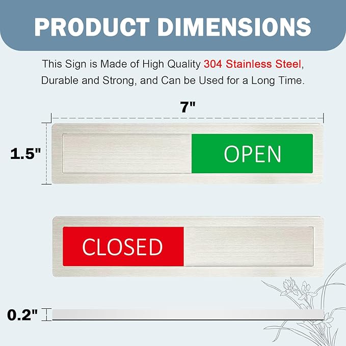 Open Closed Sign, Open Signs Privacy Slide Door Sign Indicator for Business Storefront, Restroom, Office Door, Wall, Window, Restaurants, Retail Salon Shops,7'' x 1.5'' - Stainless Steel,Silver