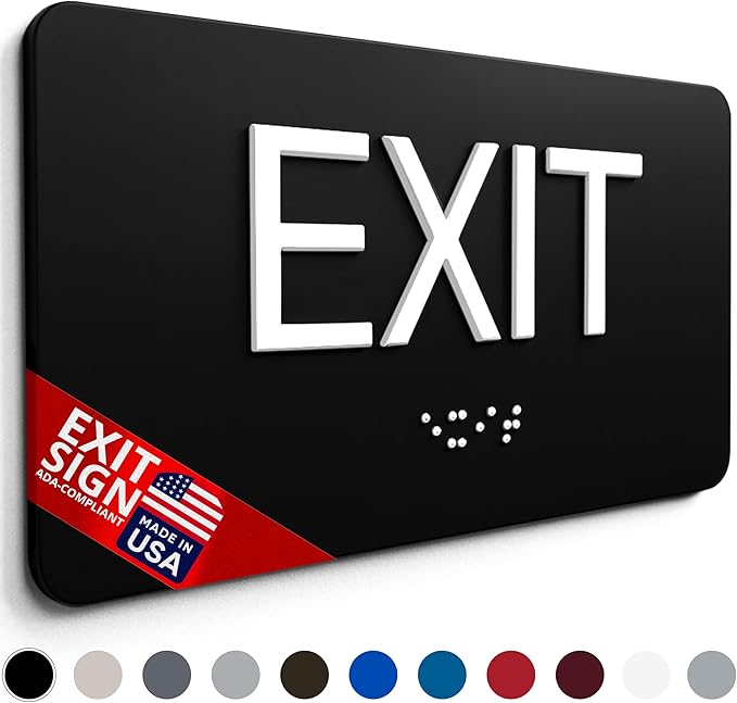 ADA Compliant Sign with Braille (6" x 3" Exit, Red)