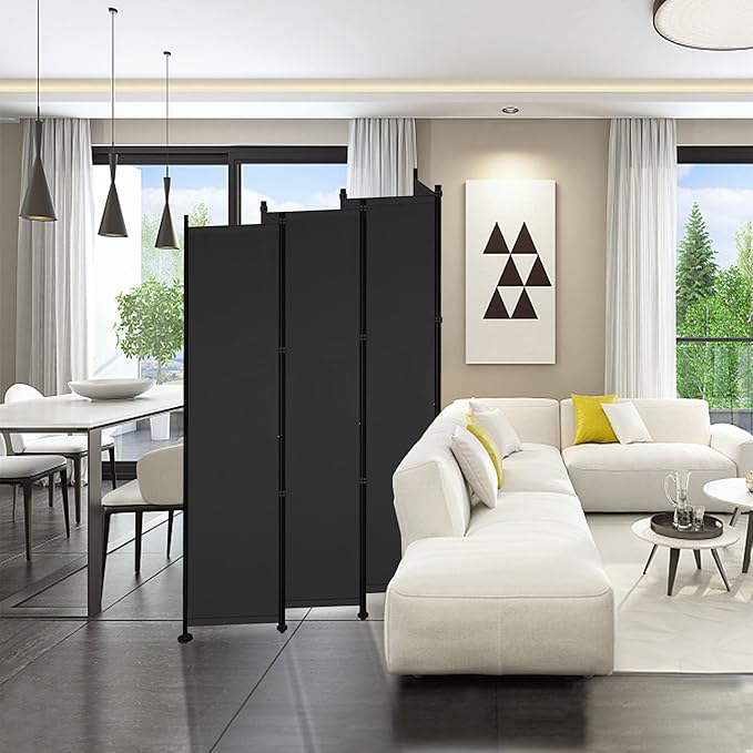 MAYOLIAH 6 Panel Room Dividers Folding Privacy Screen, 10ft Wide 6ft Tall Partition Office Walls Separator with Small Base, Black