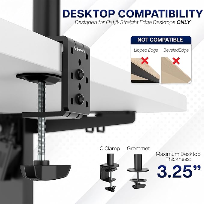VIVO Dual Monitor Desk Mount, Heavy Duty Fully Adjustable Stand, Fits 2 LCD LED Screens up to 32 inches and 22 lbs Each, Black, STAND-V032